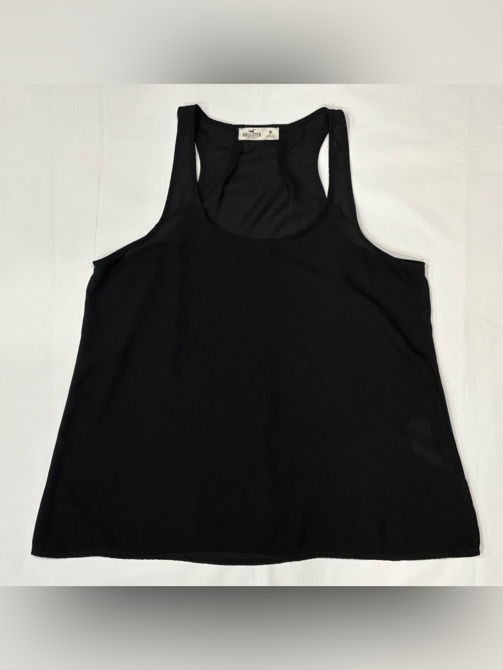 Hollister California Racerback Tank Top Size Medium Sheer Black Flowy Basic